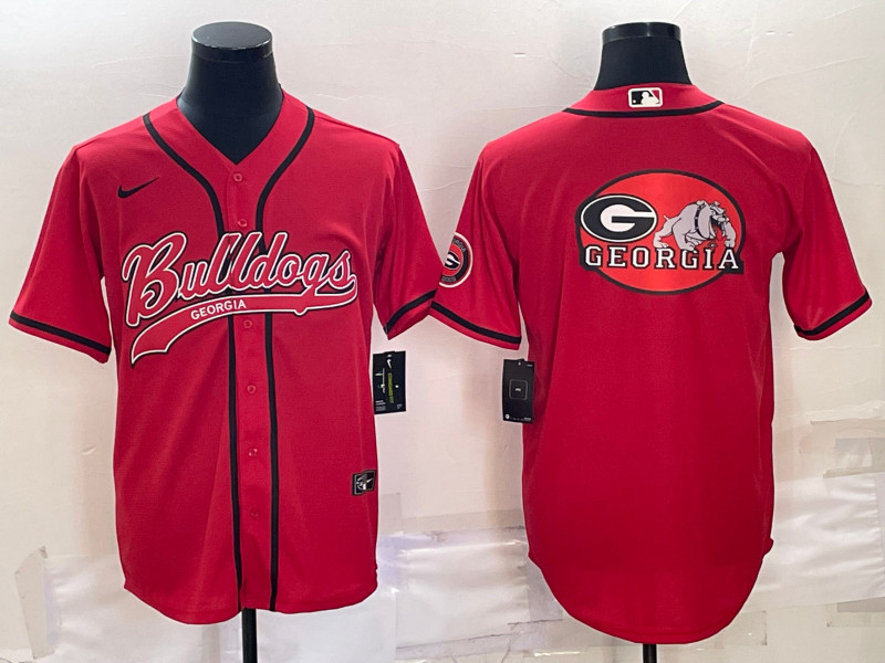 Georgia Bulldogs Red Team Big Logo With Patch Cool Base Stitched Baseball Jersey - Click Image to Close